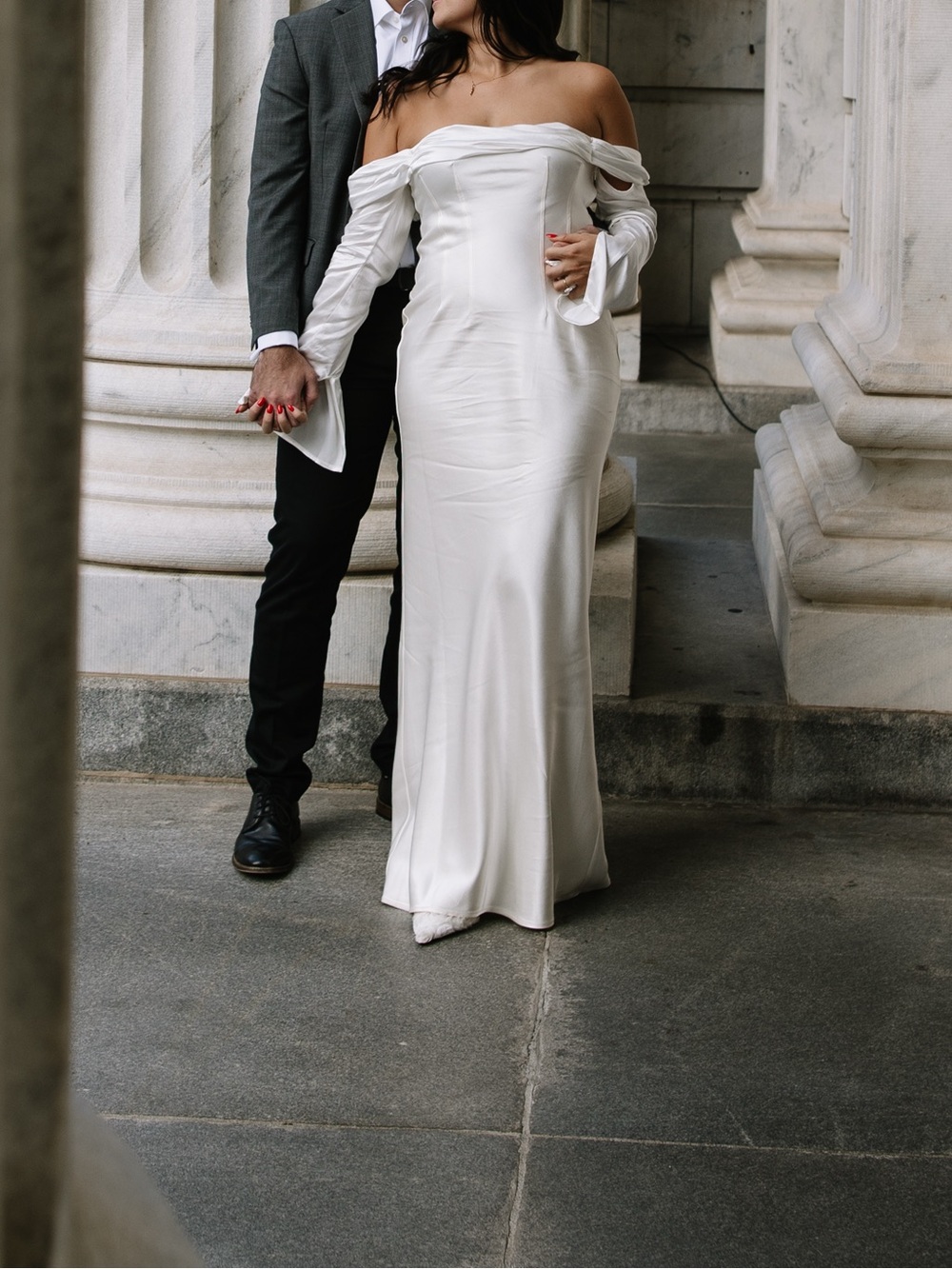 MESHKI Giselle Off-Shoulder White Satin Gown